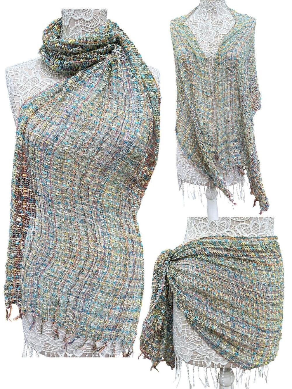 Multicolor Textured Knit Wrap Scarf Shawl Y2K Fairycore Boho